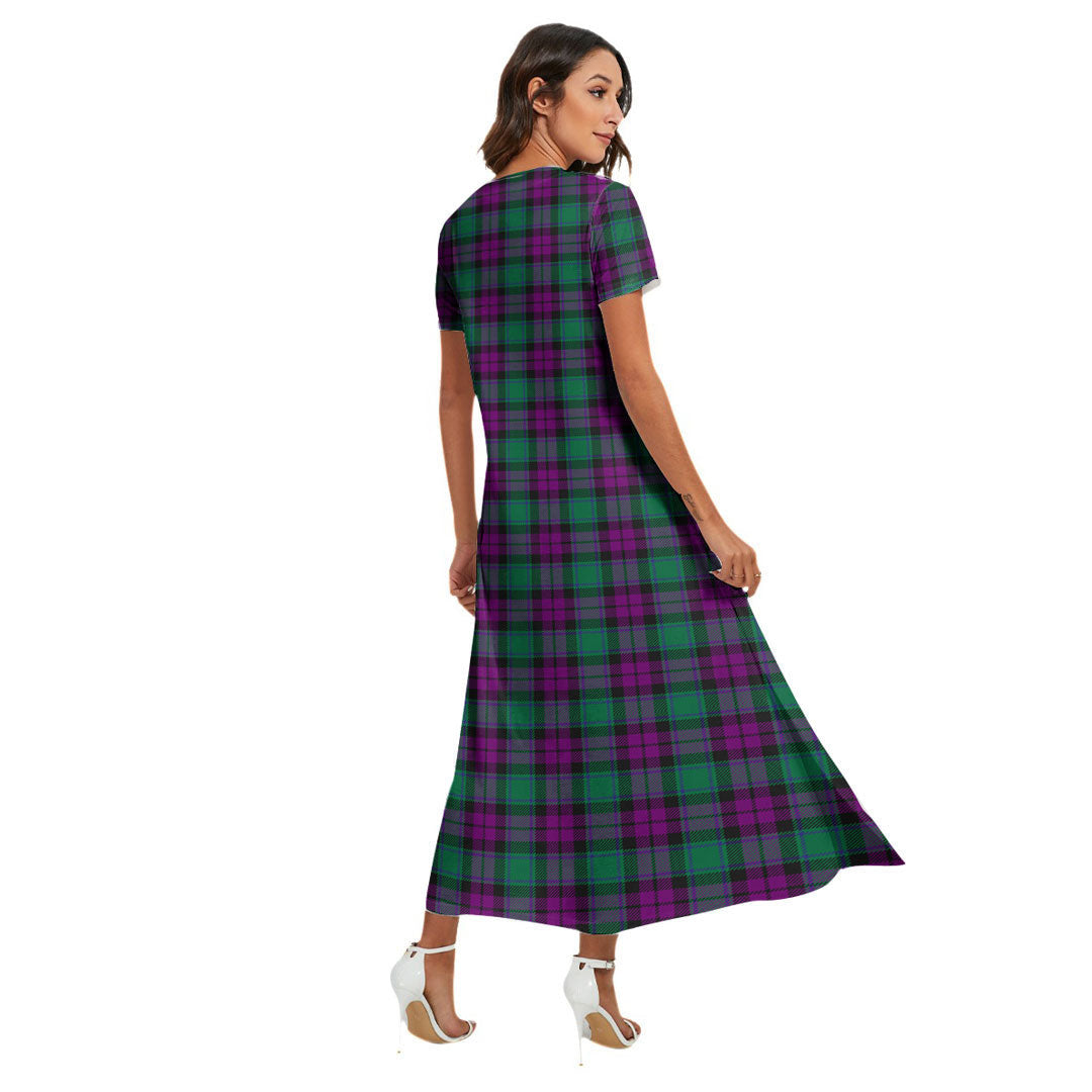 MacArthur Milton Tartan Crest V-neck Dress Side Slit