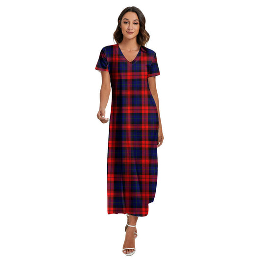 MacLachlan Modern Tartan Plaid V-neck Dress Side Slit