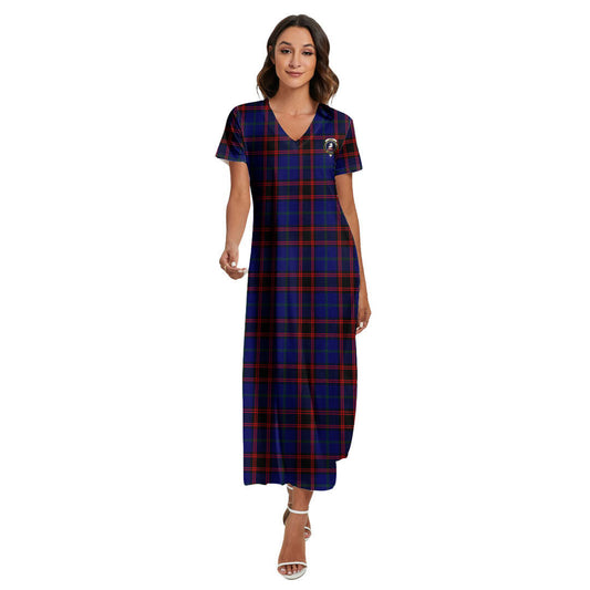 Home Modern Tartan Crest V-neck Dress Side Slit