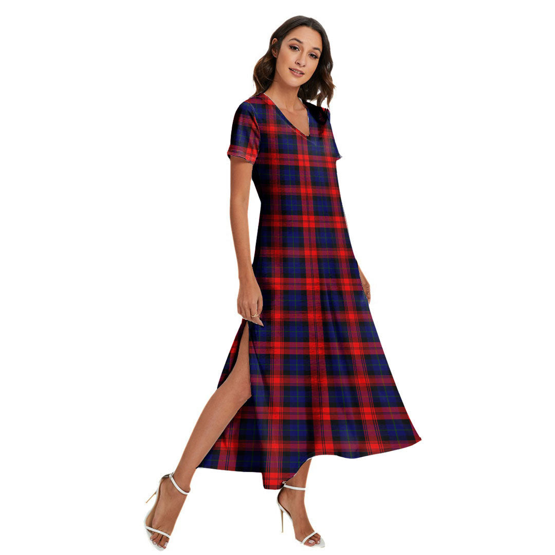 MacLachlan Modern Tartan Plaid V-neck Dress Side Slit