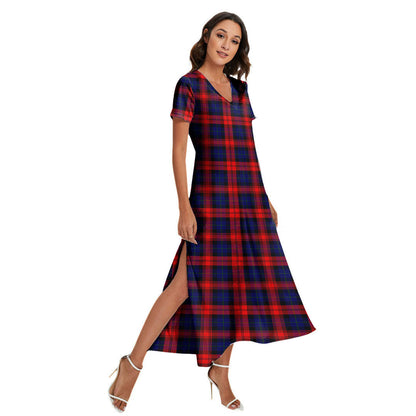 MacLachlan Modern Tartan Plaid V-neck Dress Side Slit