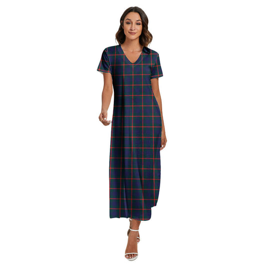 Agnew Modern Tartan Plaid V-neck Dress Side Slit