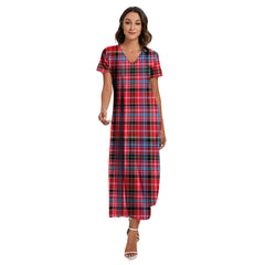 Aberdeen District Tartan Plaid V-neck Dress Side Slit