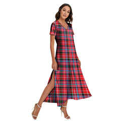 Aberdeen District Tartan Plaid V-neck Dress Side Slit