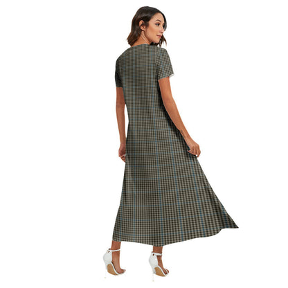 Haig Check Tartan Crest V-neck Dress Side Slit