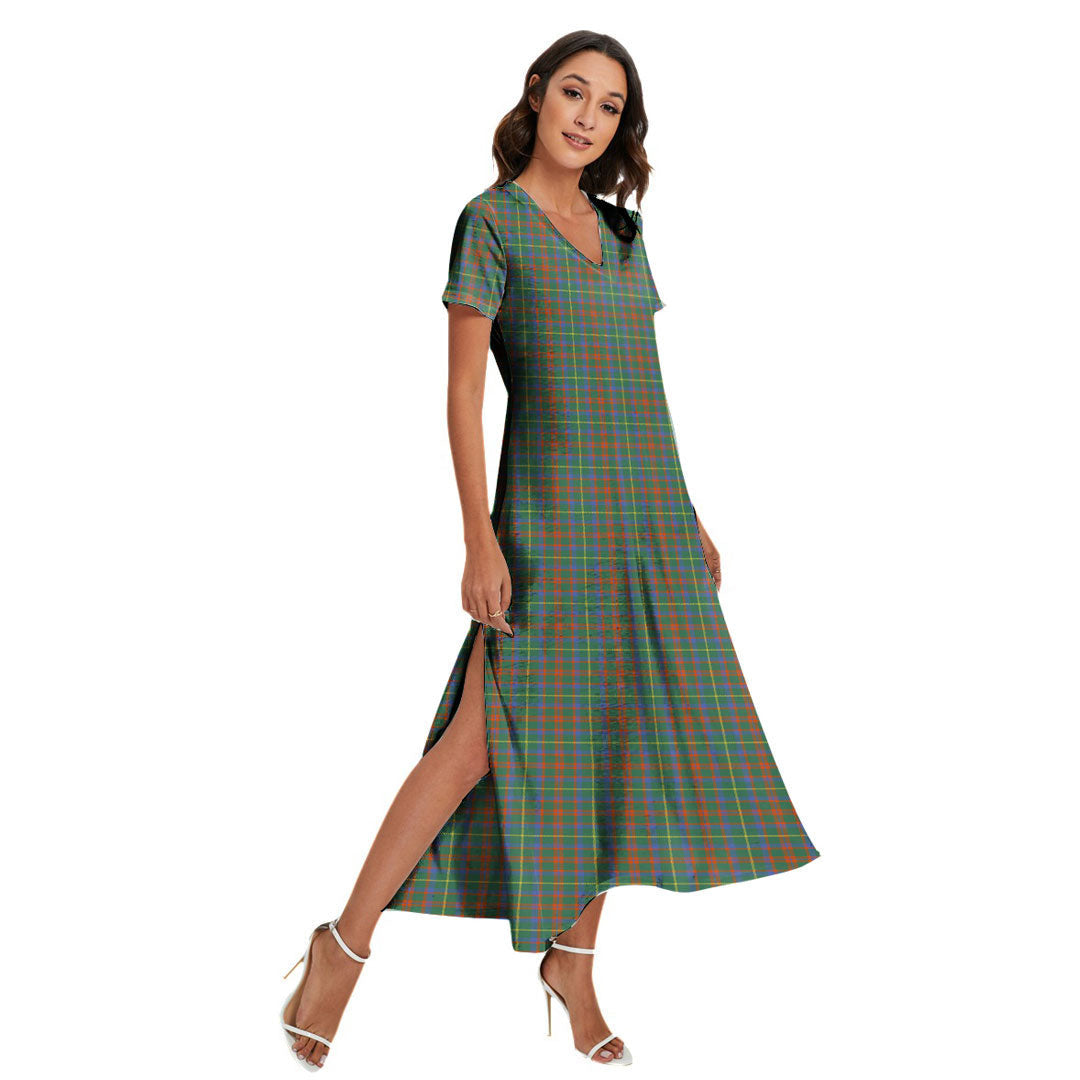 MacKintosh Hunting Ancient Tartan Plaid V-neck Dress Side Slit