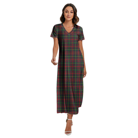 MacKintosh Hunting Modern Tartan Plaid V-neck Dress Side Slit