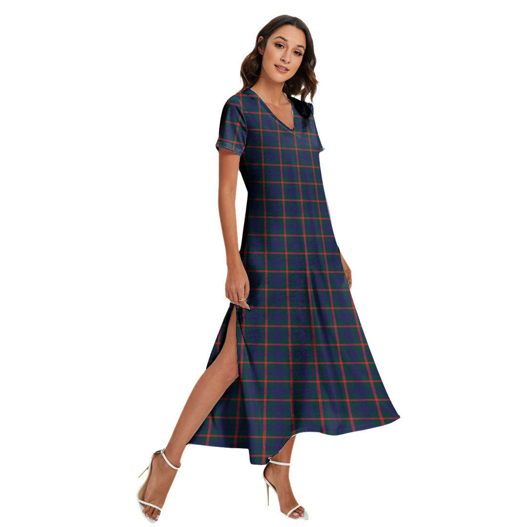 Agnew Modern Tartan Plaid V-neck Dress Side Slit