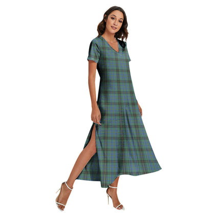 MacInnes Ancient Tartan Plaid V-neck Dress Side Slit