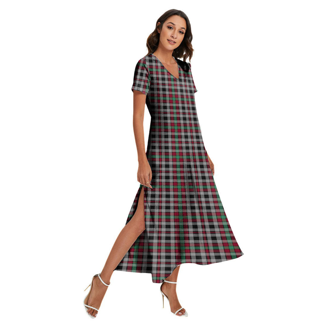 Borthwick Ancient Tartan Plaid V-neck Dress Side Slit