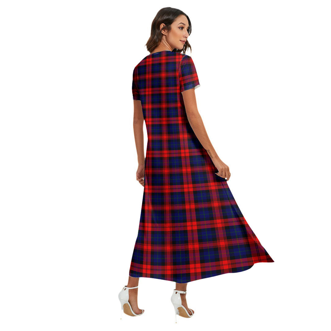 MacLachlan Modern Tartan Crest V-neck Dress Side Slit