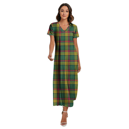 MacMillan Old Ancient Tartan Plaid V-neck Dress Side Slit