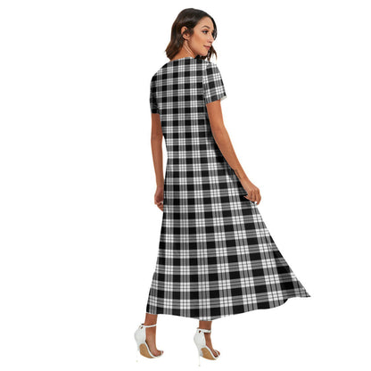 MacFarlane Black White Tartan Plaid V-neck Dress Side Slit