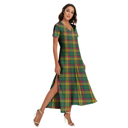 MacMillan Old Ancient Tartan Plaid V-neck Dress Side Slit