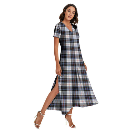 MacRae Dress Modern Tartan Plaid V-neck Dress Side Slit