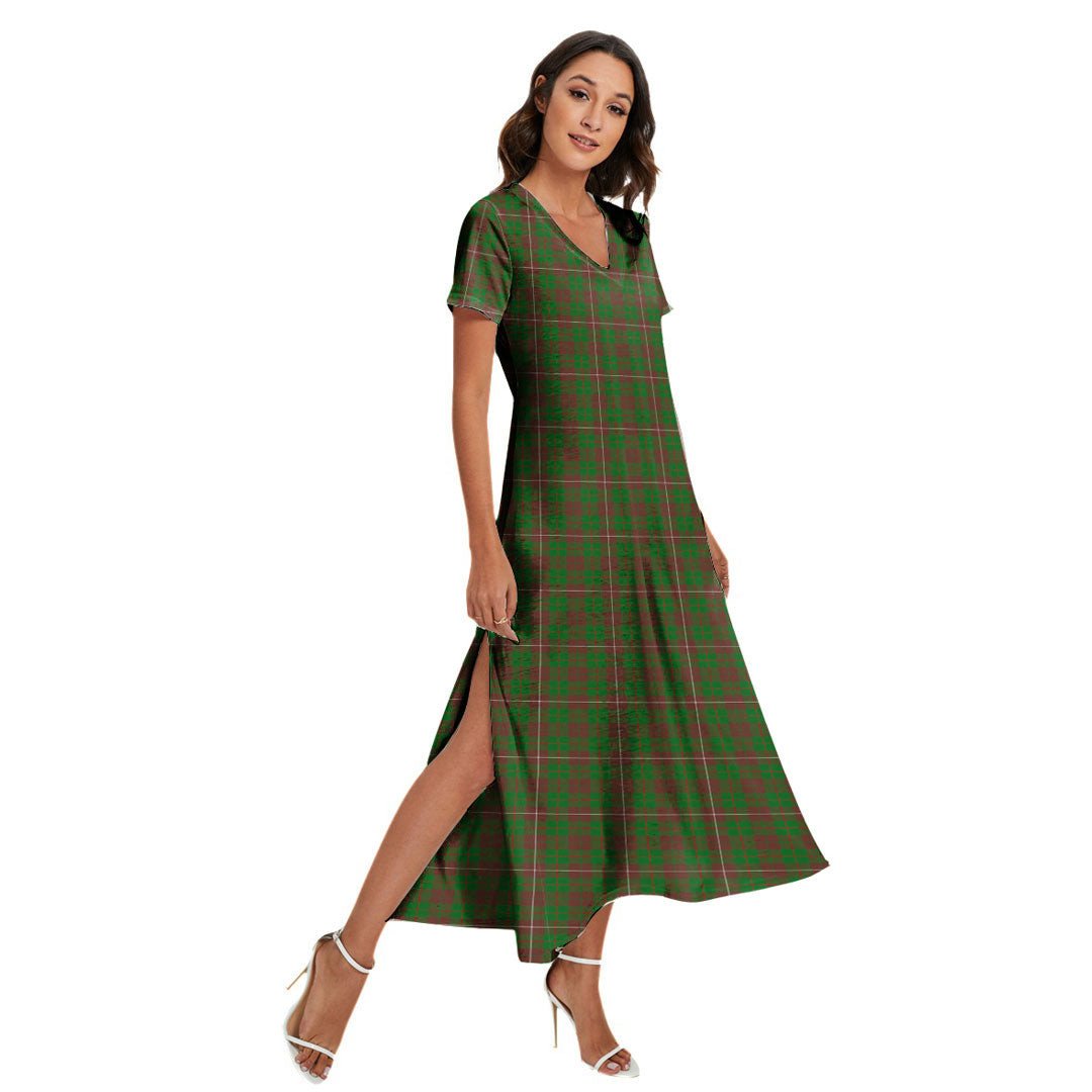 MacKinnon Hunting Modern Tartan Plaid V-neck Dress Side Slit