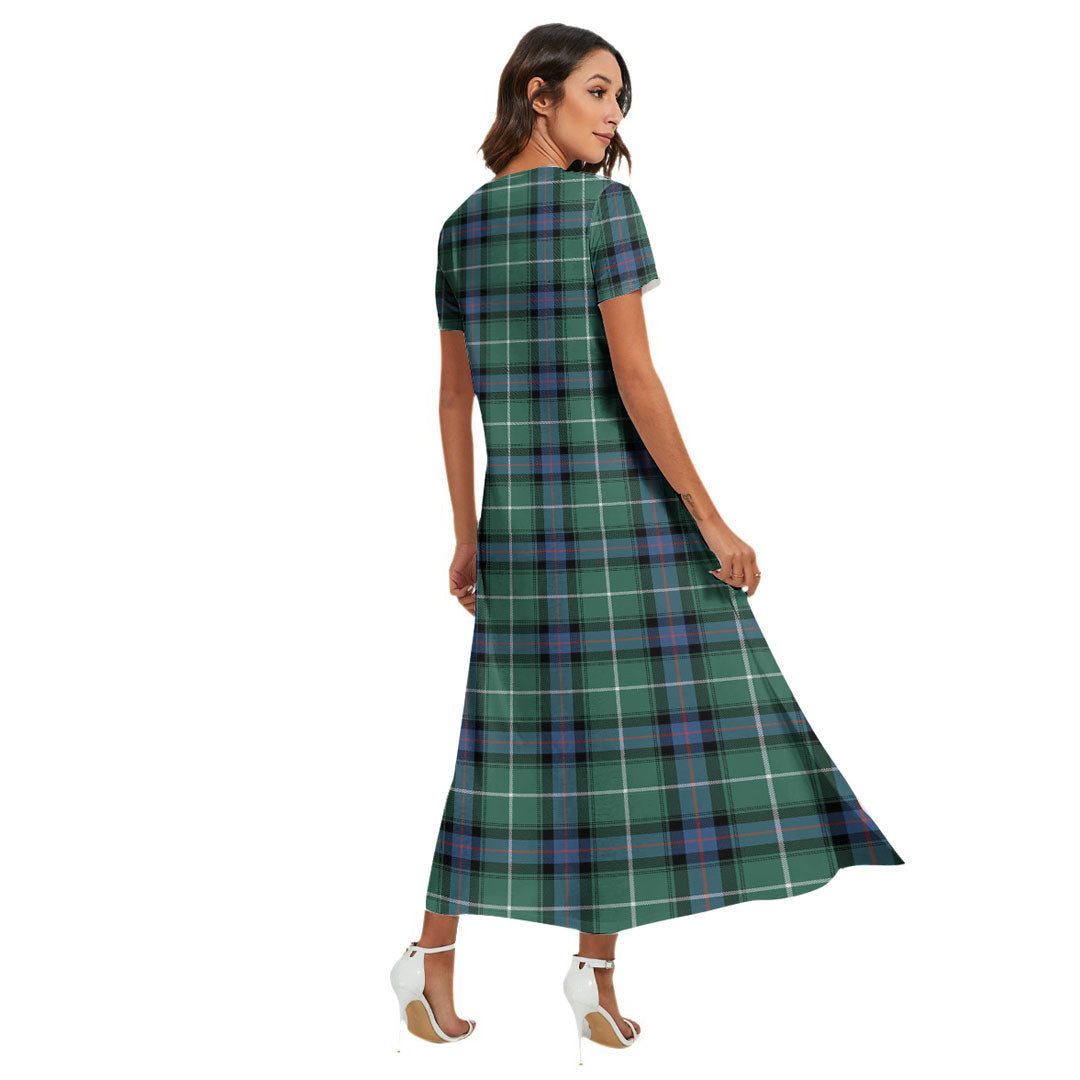 MacDonald of the Isles Hunting Ancient Tartan Plaid V-neck Dress Side Slit