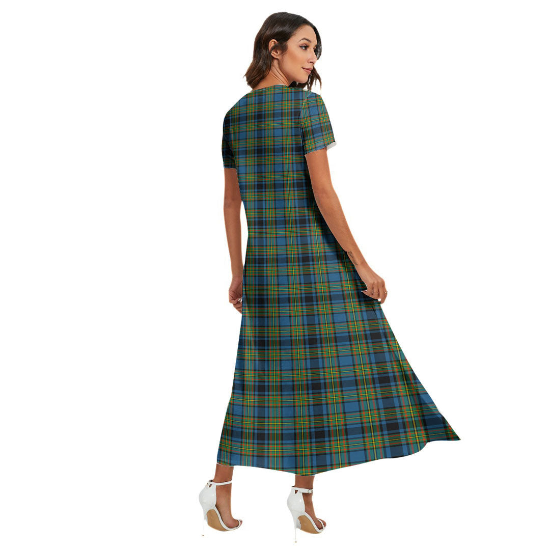 Gillies Ancient Tartan Plaid V-neck Dress Side Slit