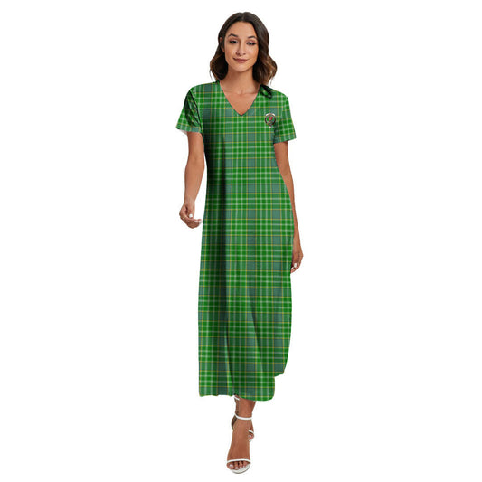 Currie Tartan Crest V-neck Dress Side Slit