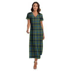 Gillies Ancient Tartan Plaid V-neck Dress Side Slit
