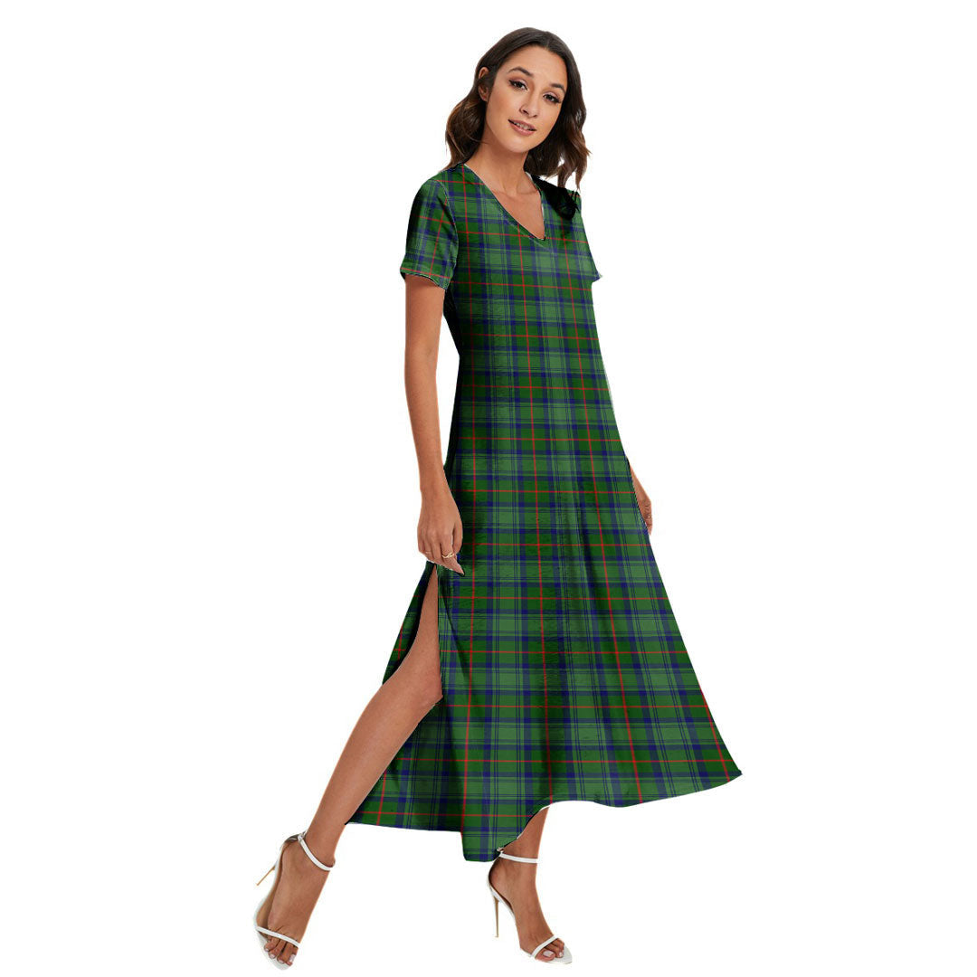 Cranstoun Tartan Plaid V-neck Dress Side Slit