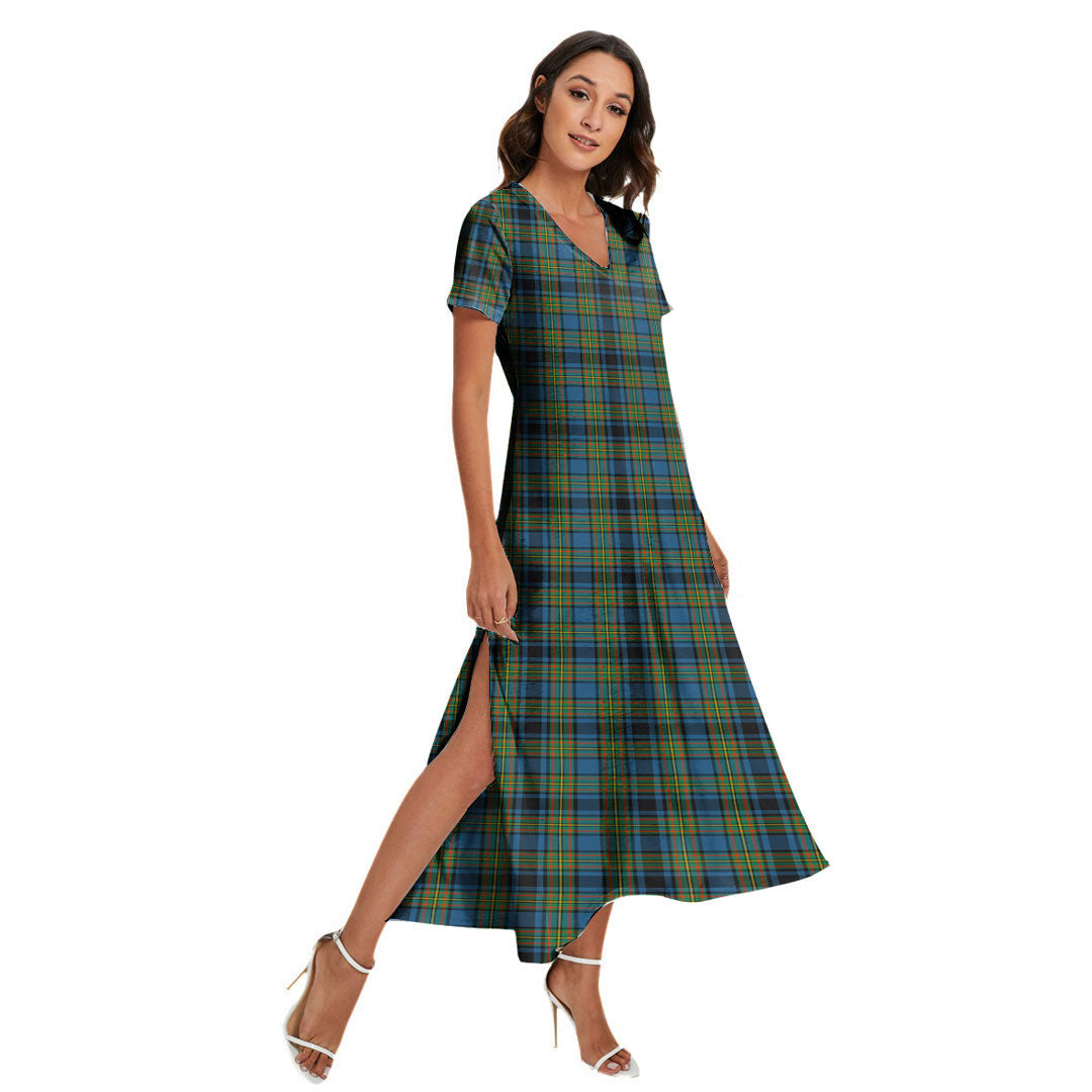 Gillies Ancient Tartan Plaid V-neck Dress Side Slit
