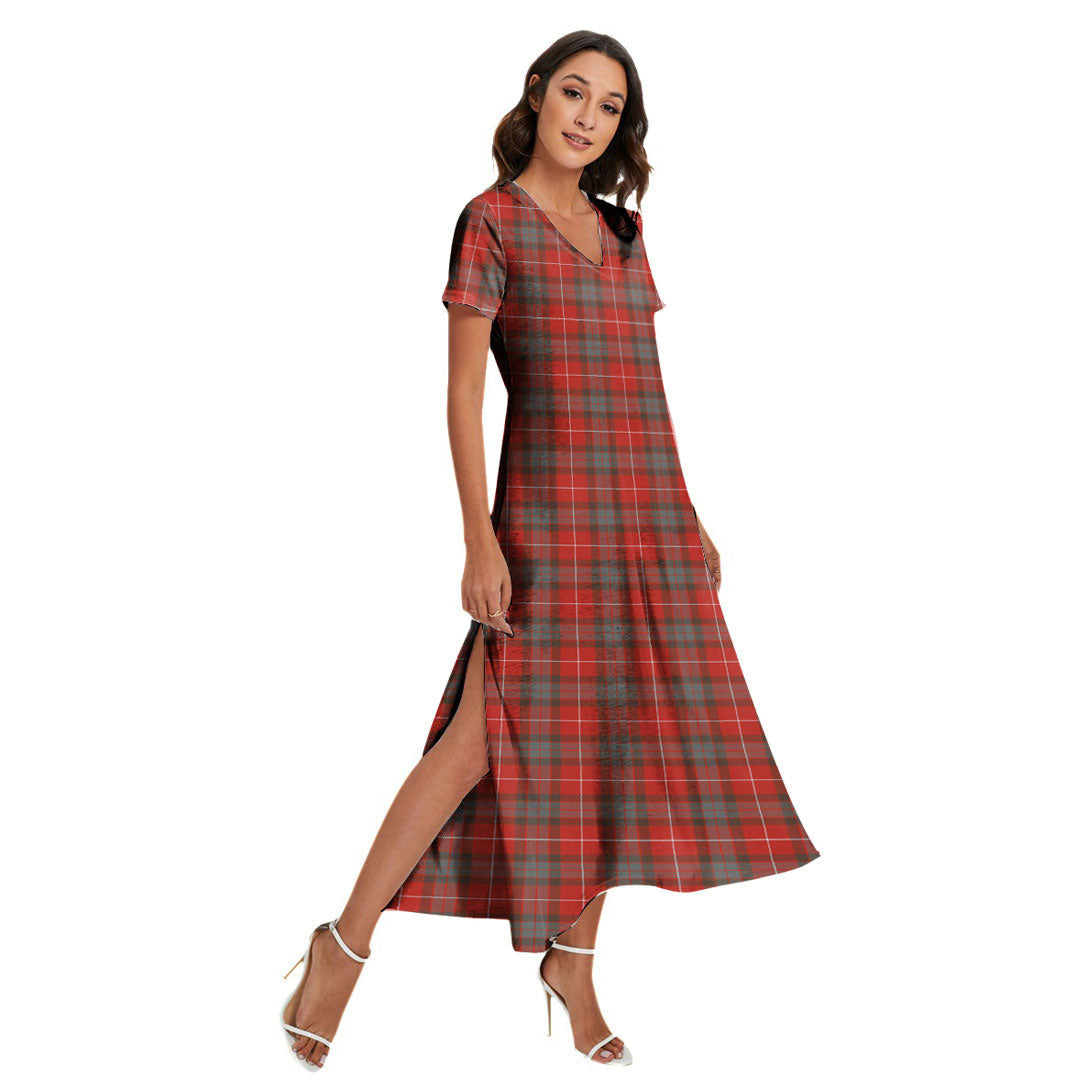 Fraser Weathered Tartan Plaid V-neck Dress Side Slit
