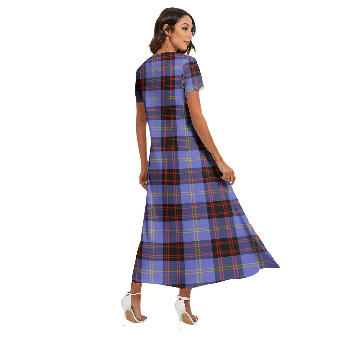 Rutherford Tartan Crest V-neck Dress Side Slit