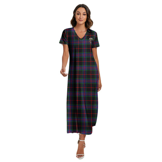 Nairn Tartan Crest V-neck Dress Side Slit