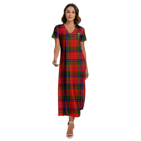 Nicolson Modern Tartan Crest V-neck Dress Side Slit