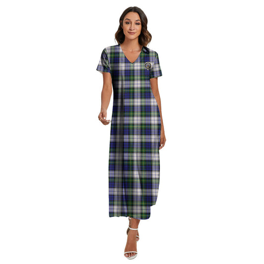 Gordon Dress Modern Tartan Crest V-neck Dress Side Slit