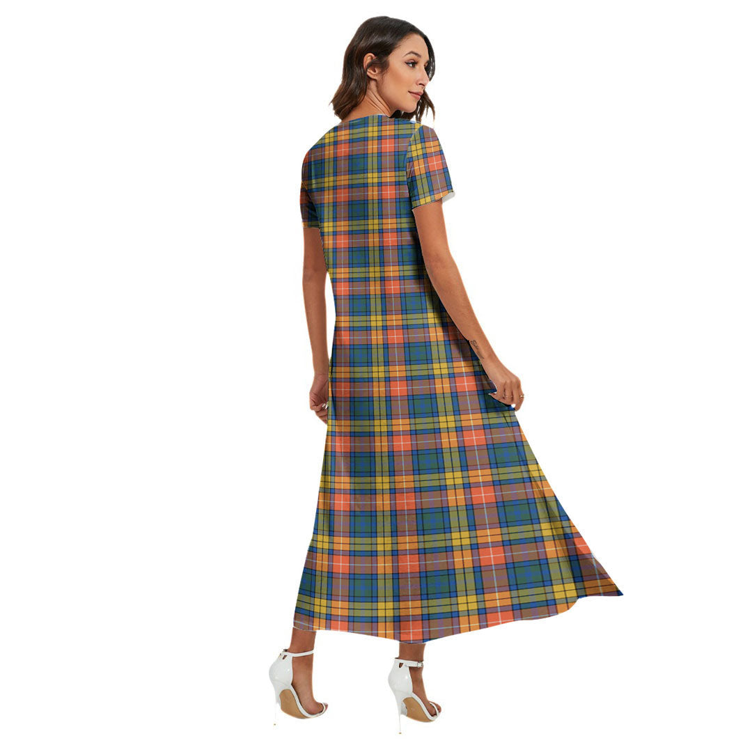 Buchanan Ancient Tartan Crest V-neck Dress Side Slit