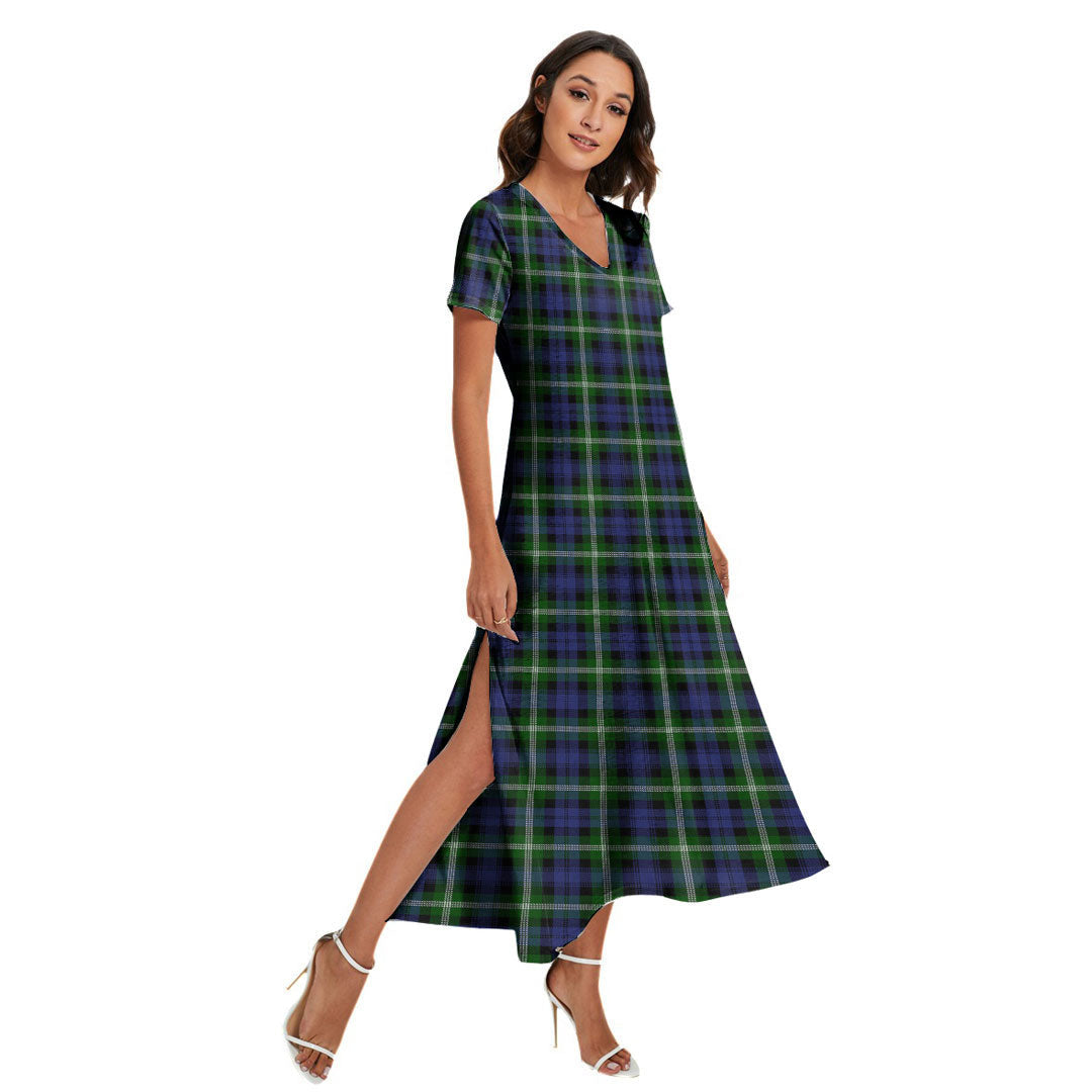 Baillie Modern Tartan Plaid V-neck Dress Side Slit