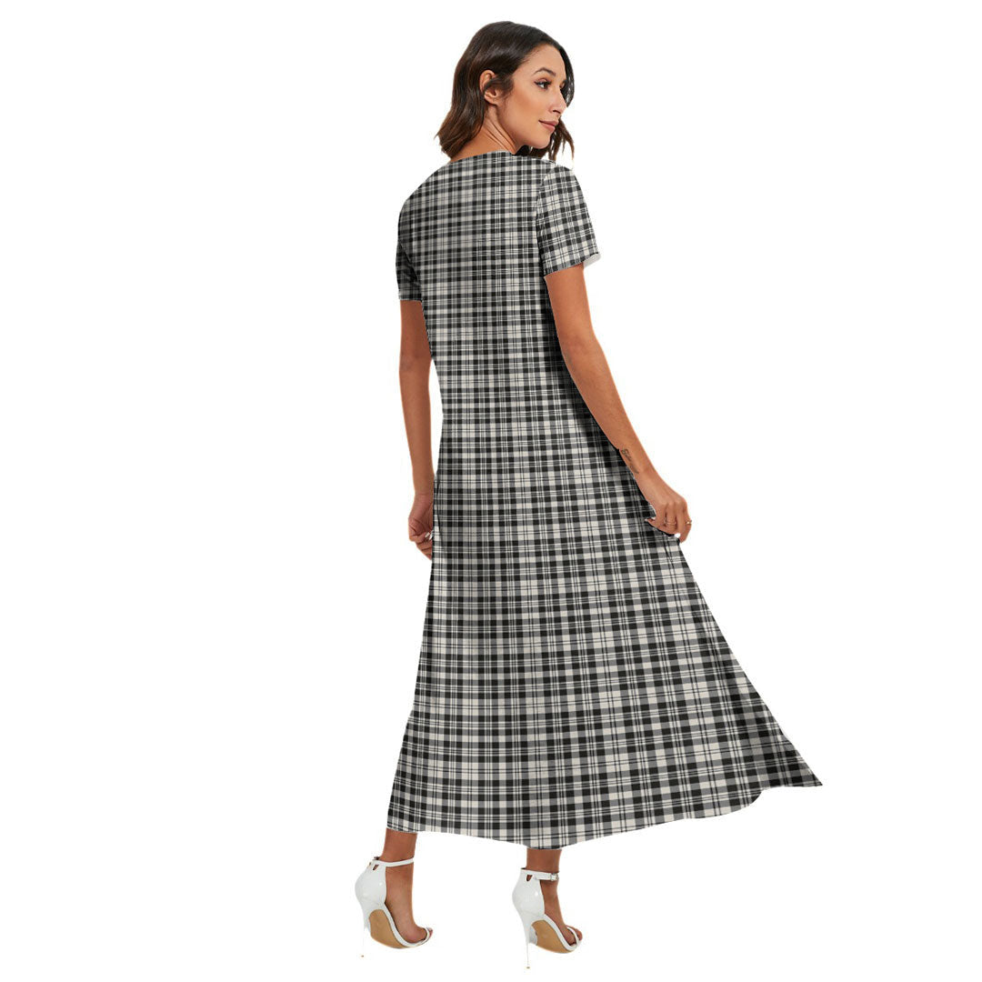 Scott Black White Ancient Tartan Plaid V-neck Dress Side Slit