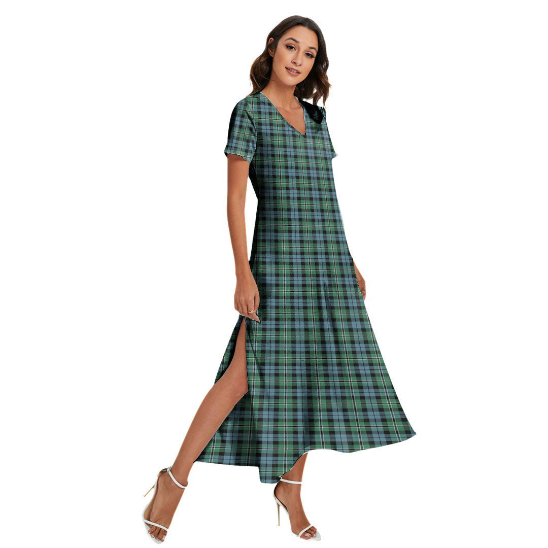 Melville Tartan Plaid V-neck Dress Side Slit