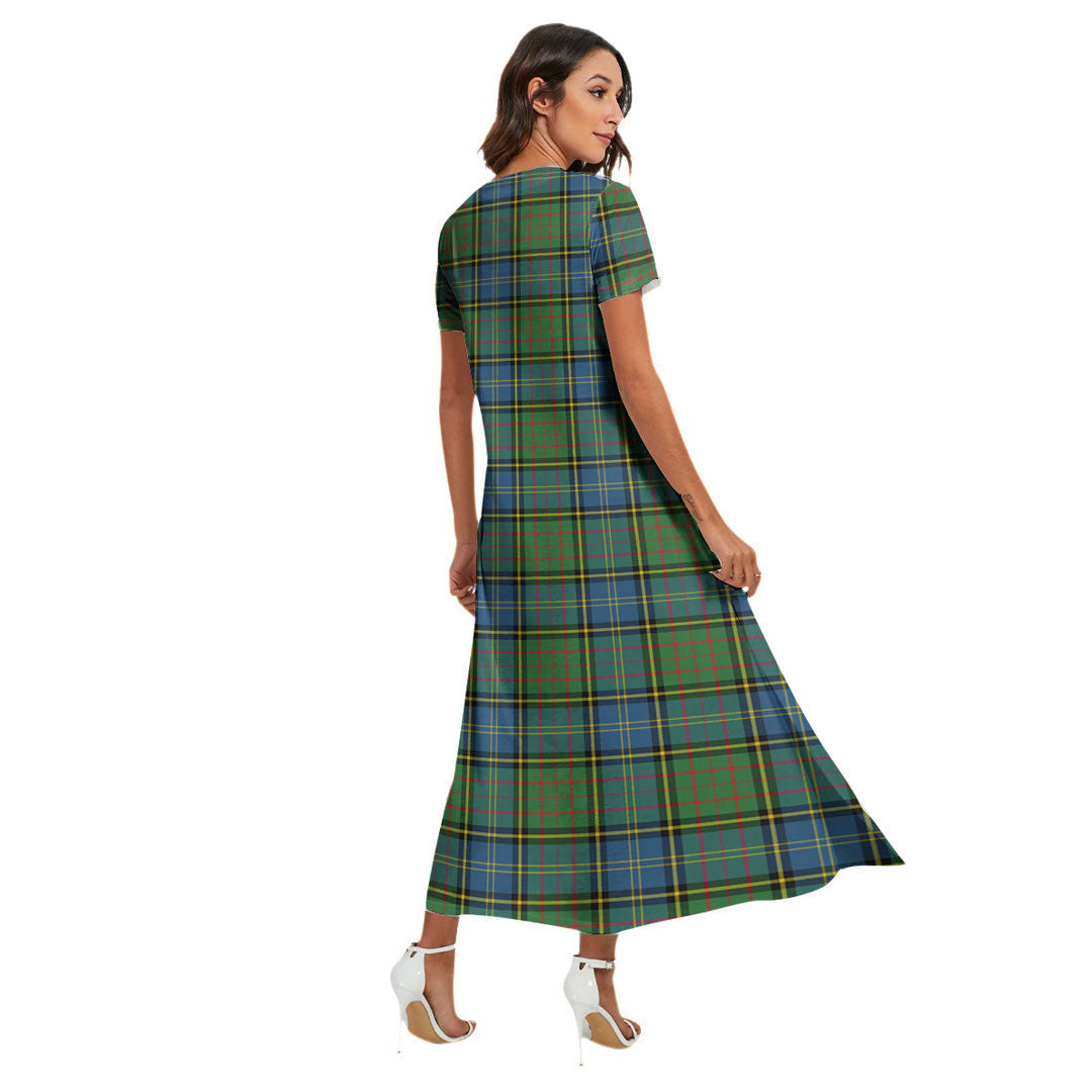 MacMillan Hunting Ancient Tartan Crest V-neck Dress Side Slit