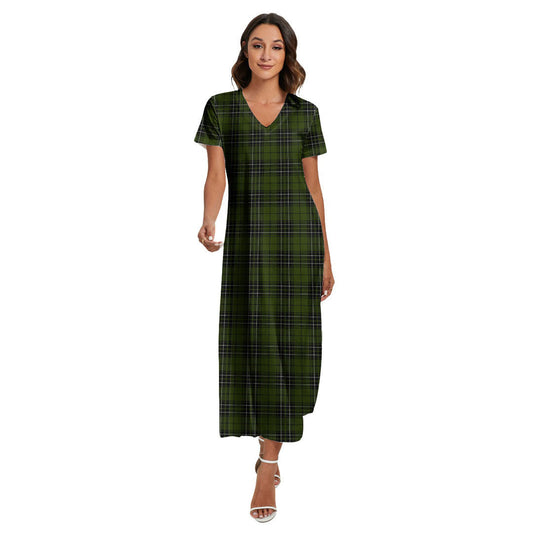 MacLean Hunting Tartan Plaid V-neck Dress Side Slit