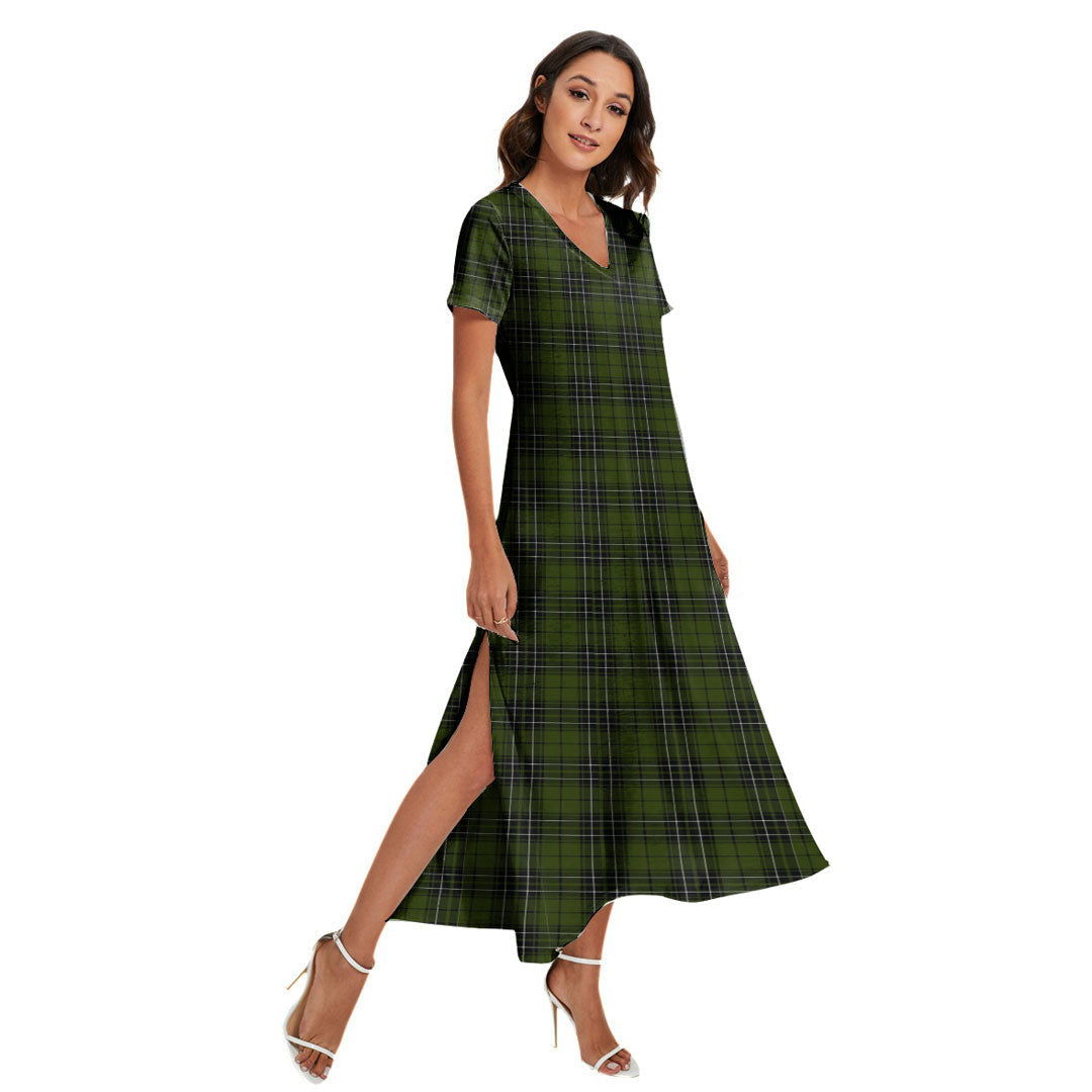 MacLean Hunting Tartan Plaid V-neck Dress Side Slit