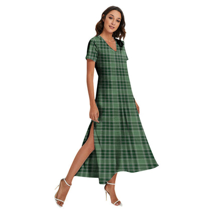 MacDonald Lord of the Isles Hunting Tartan Plaid V-neck Dress Side Slit