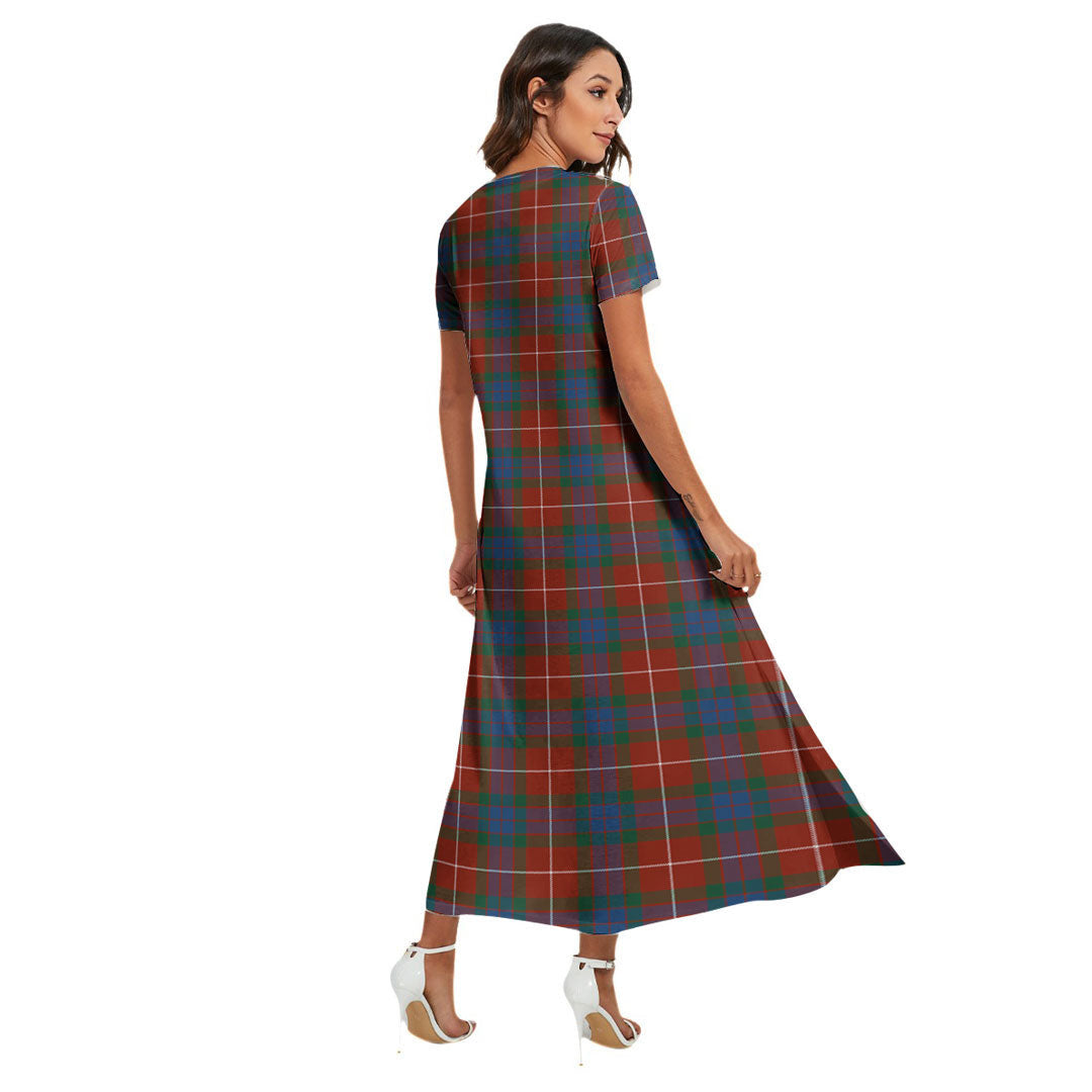 Fraser Ancient Tartan Crest V-neck Dress Side Slit