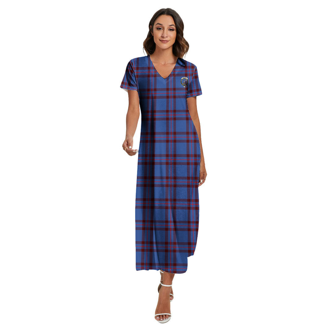 Elliot Modern Tartan Crest V-neck Dress Side Slit