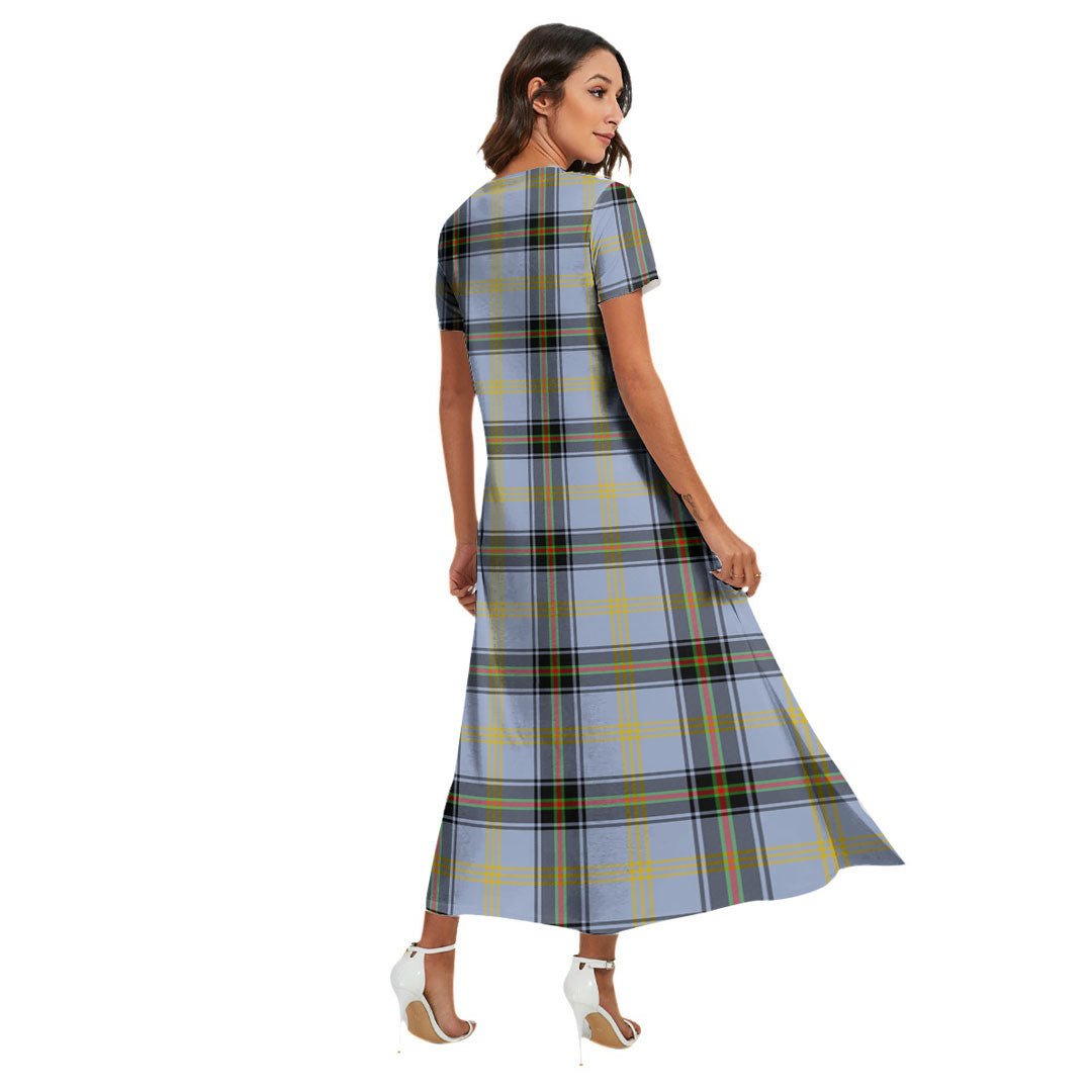 Bell of the Borders Tartan Crest V-neck Dress Side Slit