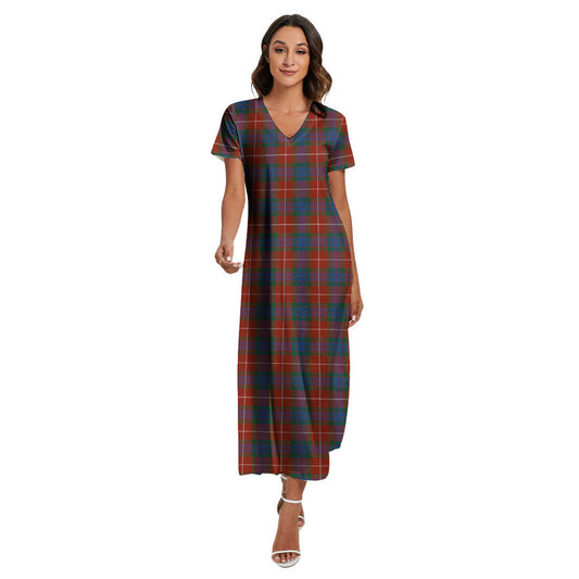 Fraser Ancient Tartan Plaid V-neck Dress Side Slit