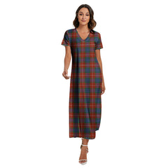 Fraser Ancient Tartan Plaid V-neck Dress Side Slit