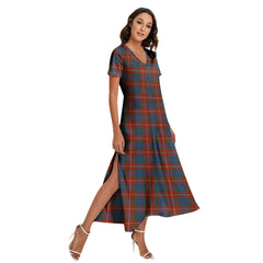 Fraser Ancient Tartan Plaid V-neck Dress Side Slit