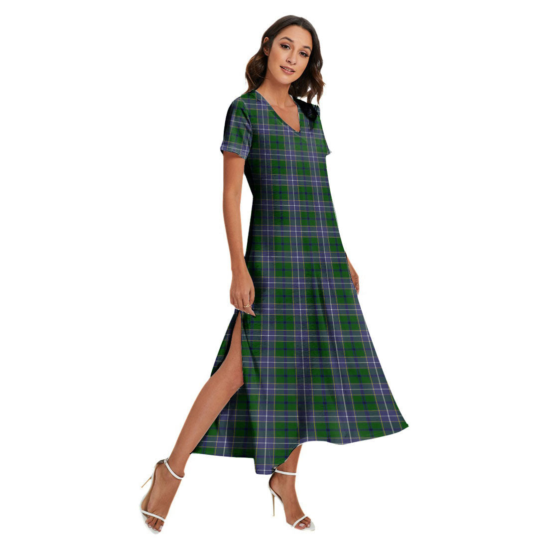 Wishart Hunting Modern Tartan Plaid V-neck Dress Side Slit