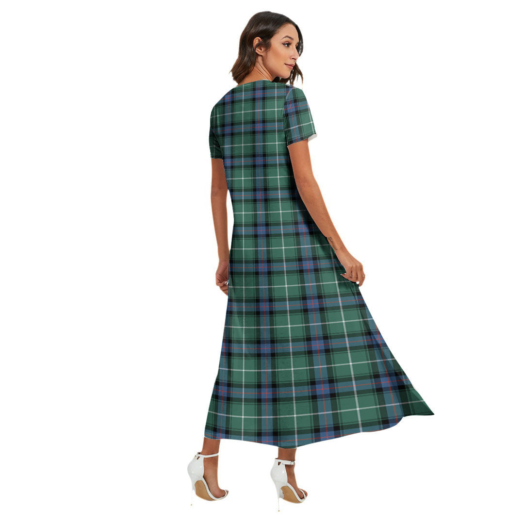 MacDonald of the Isles Hunting Ancient Tartan Crest V-neck Dress Side Slit