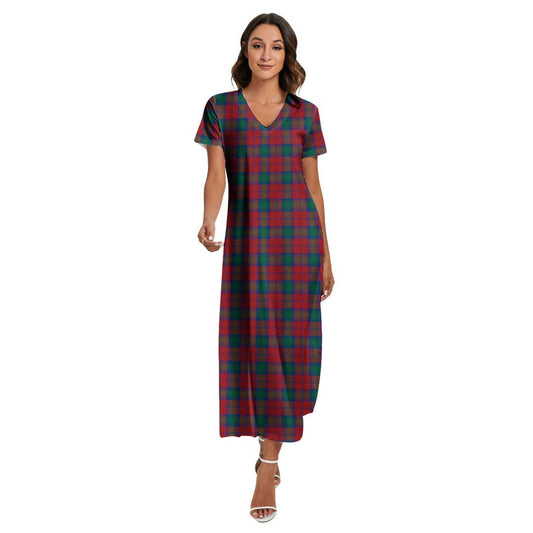 Lindsay Modern Tartan Plaid V-neck Dress Side Slit