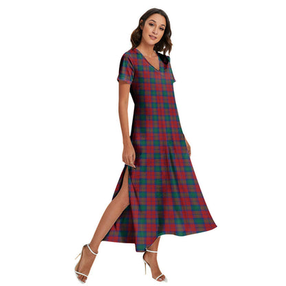 Lindsay Modern Tartan Plaid V-neck Dress Side Slit