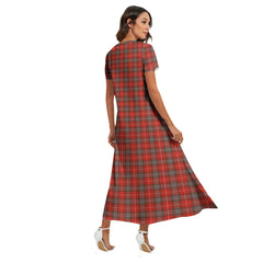 Fraser Weathered Tartan Crest V-neck Dress Side Slit